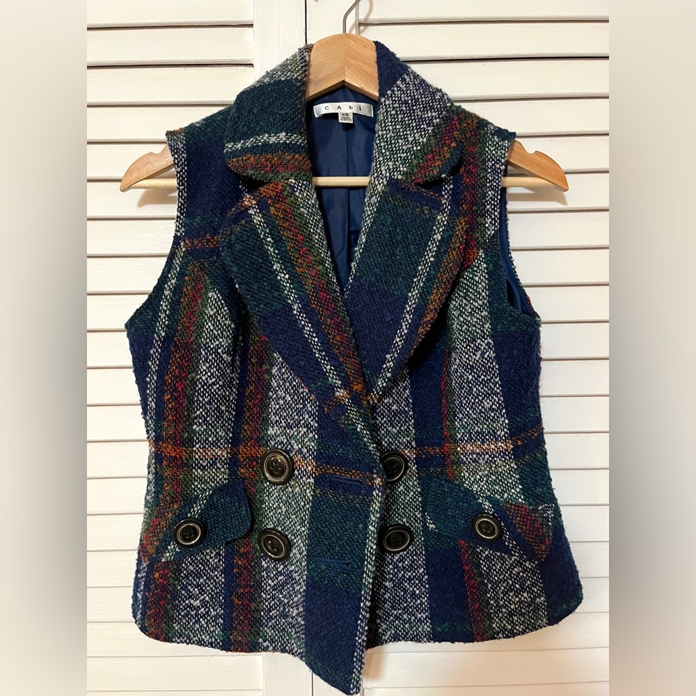CAbi Women's Blue Plaid Vest